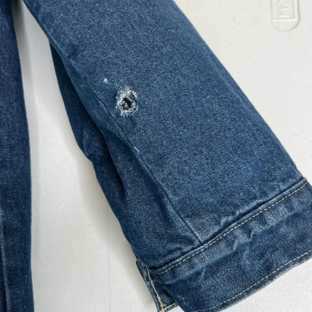 Vintage Pointer Blanket Lined Denim Barn Coat Chore Jacket THRASHED Men Small - Picture 9 of 14